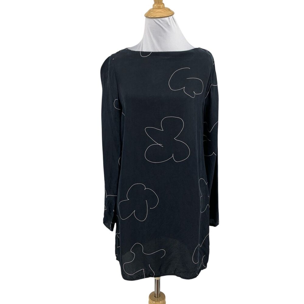 Madewell Dress Womens XS Extra Small Black White Floral Shift Drapey Mini